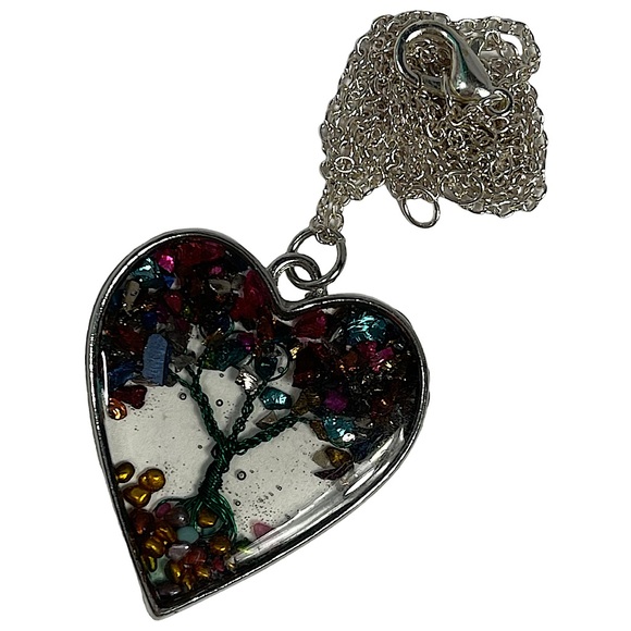 Multicolored Quartz Gemstone Tree of Life Necklace on Silver Metal Chain NEW - Picture 4 of 12